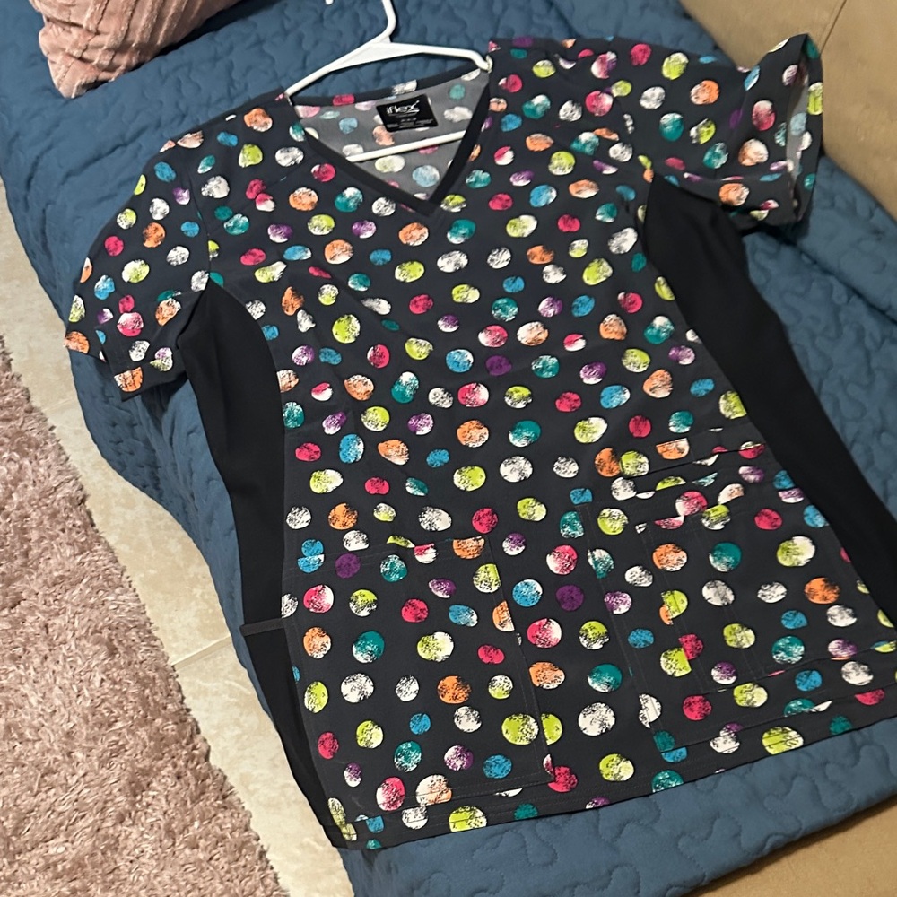 Colorful Polka Dot Scrub Top by Cherokee iflex Sz M NWT